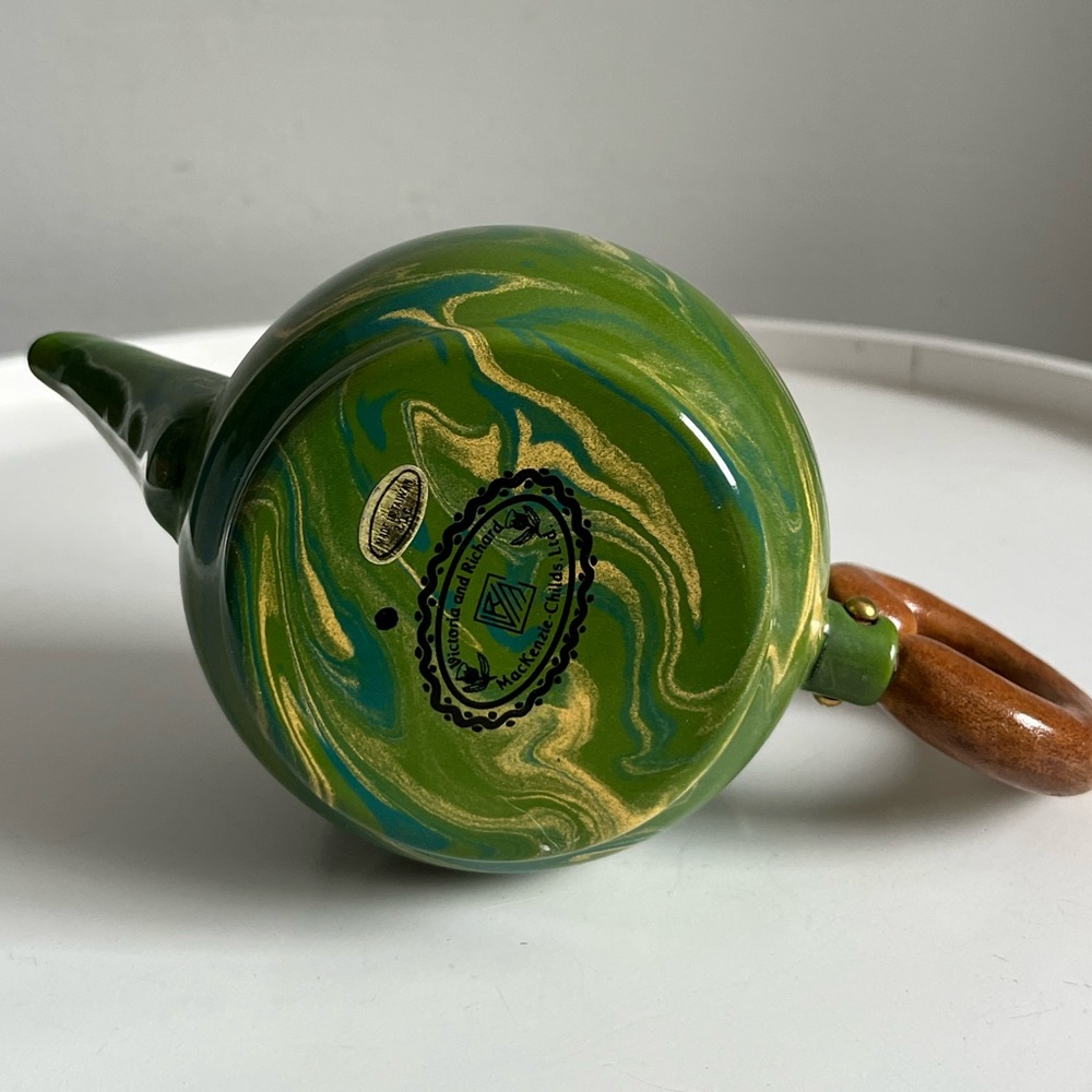 Vintage MacKenzie - Childs Victoria And Richard Green Enamel Teapot No Lid Woo - Picture 7 of 12